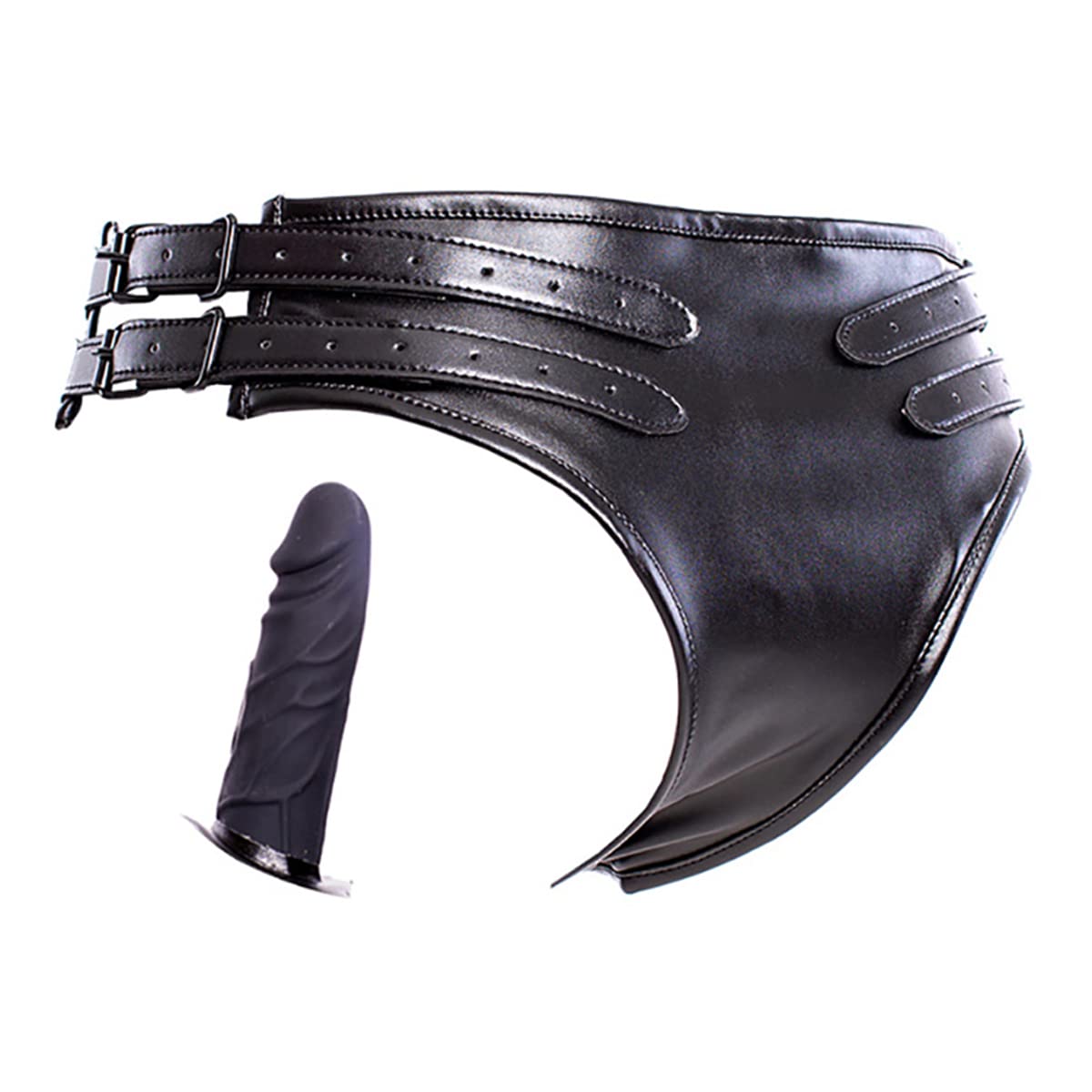 SM Restraint Thicken Leather Panties Silicone Dildo Strap-On Bondage Dildos Fetish Women and Men Masturbation Panties Vaginal Plug Anal Plug Thrust Flirt Toy (Length: 10 cm) - Image 6